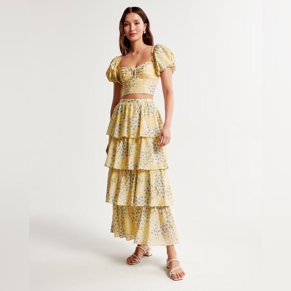 Abercrombie & Fitch Yellow Floral Tiered Matching set